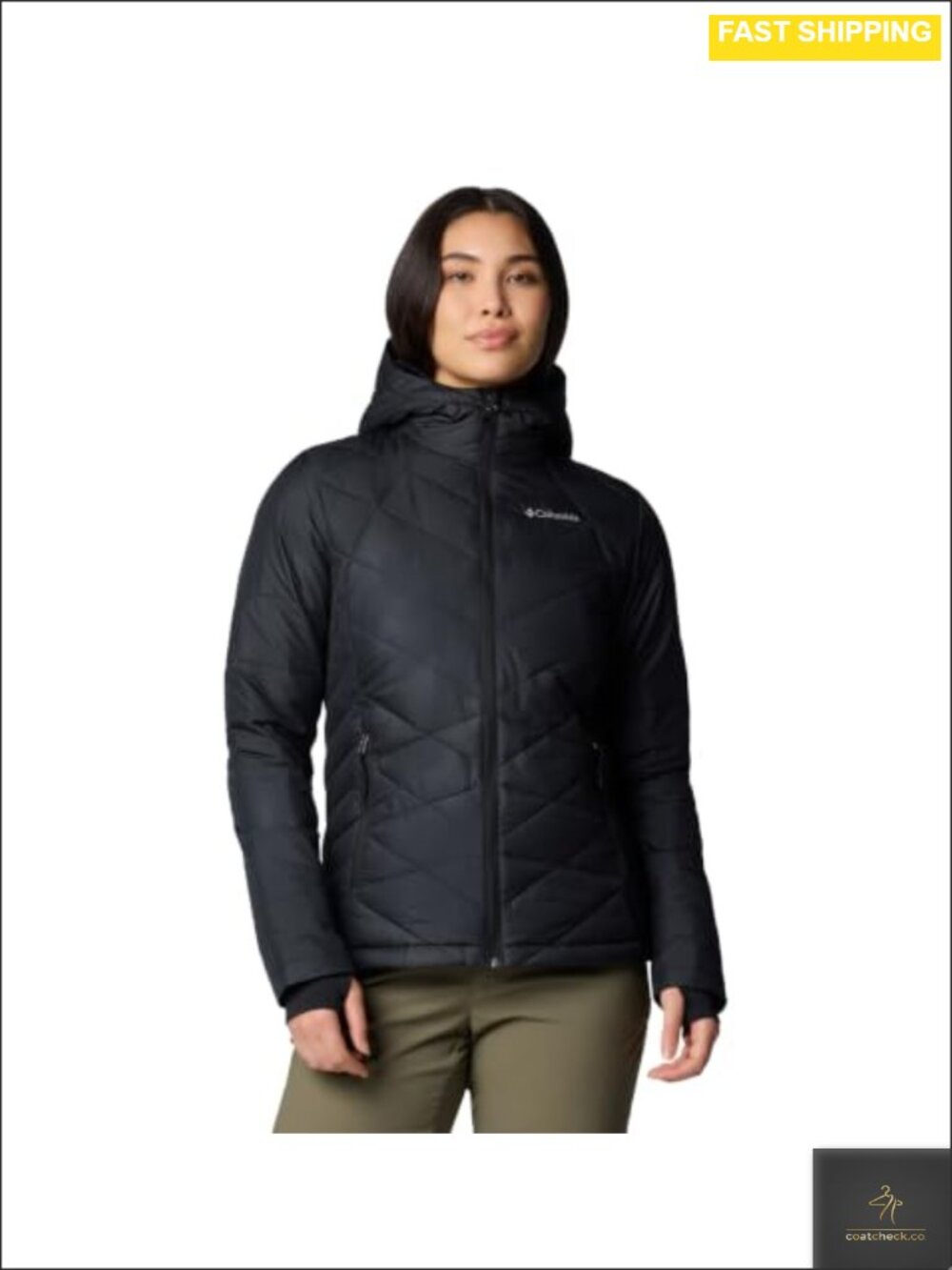Quilted Hooded Puffer Jacket Omni-Heat Thermal Winter Coat